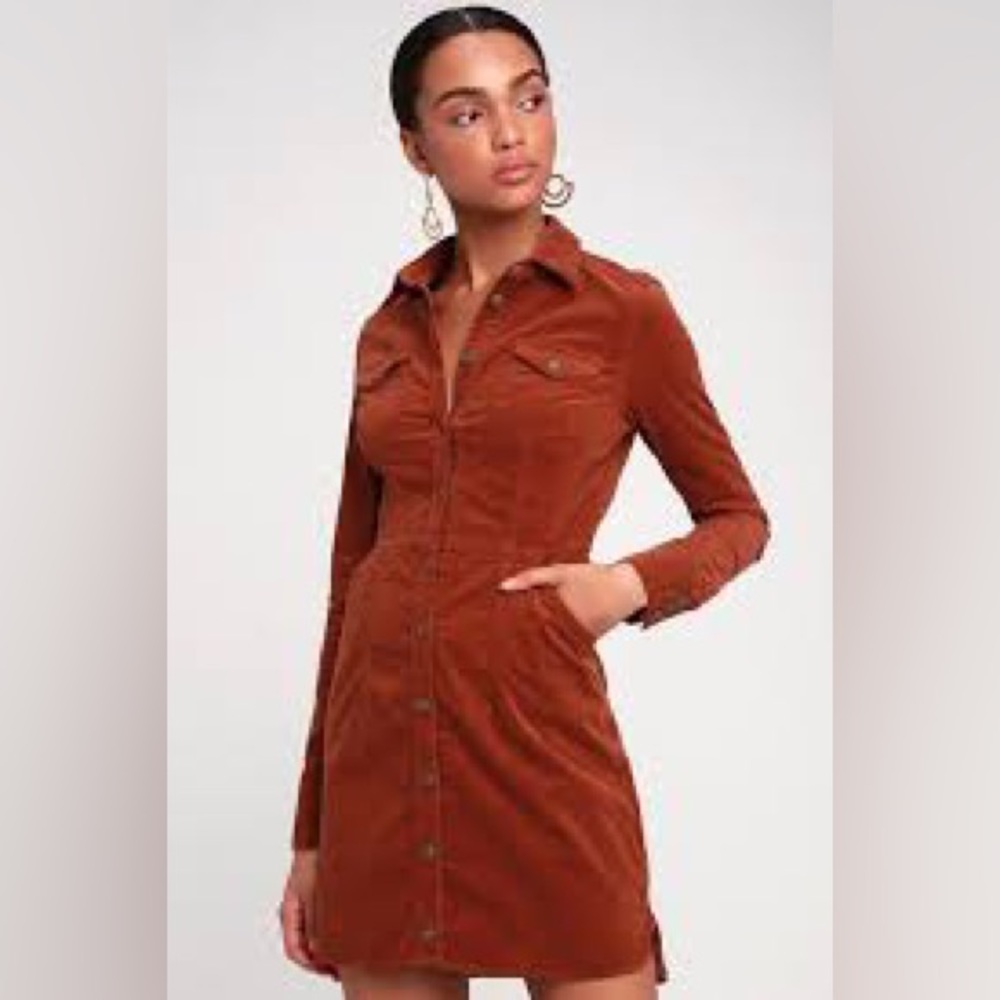 Free People Courderoy burnt Sienna dress with brass buttons